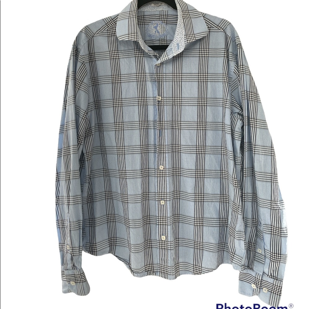 Bugatchi Mens Button Down Blue Black White-Medium